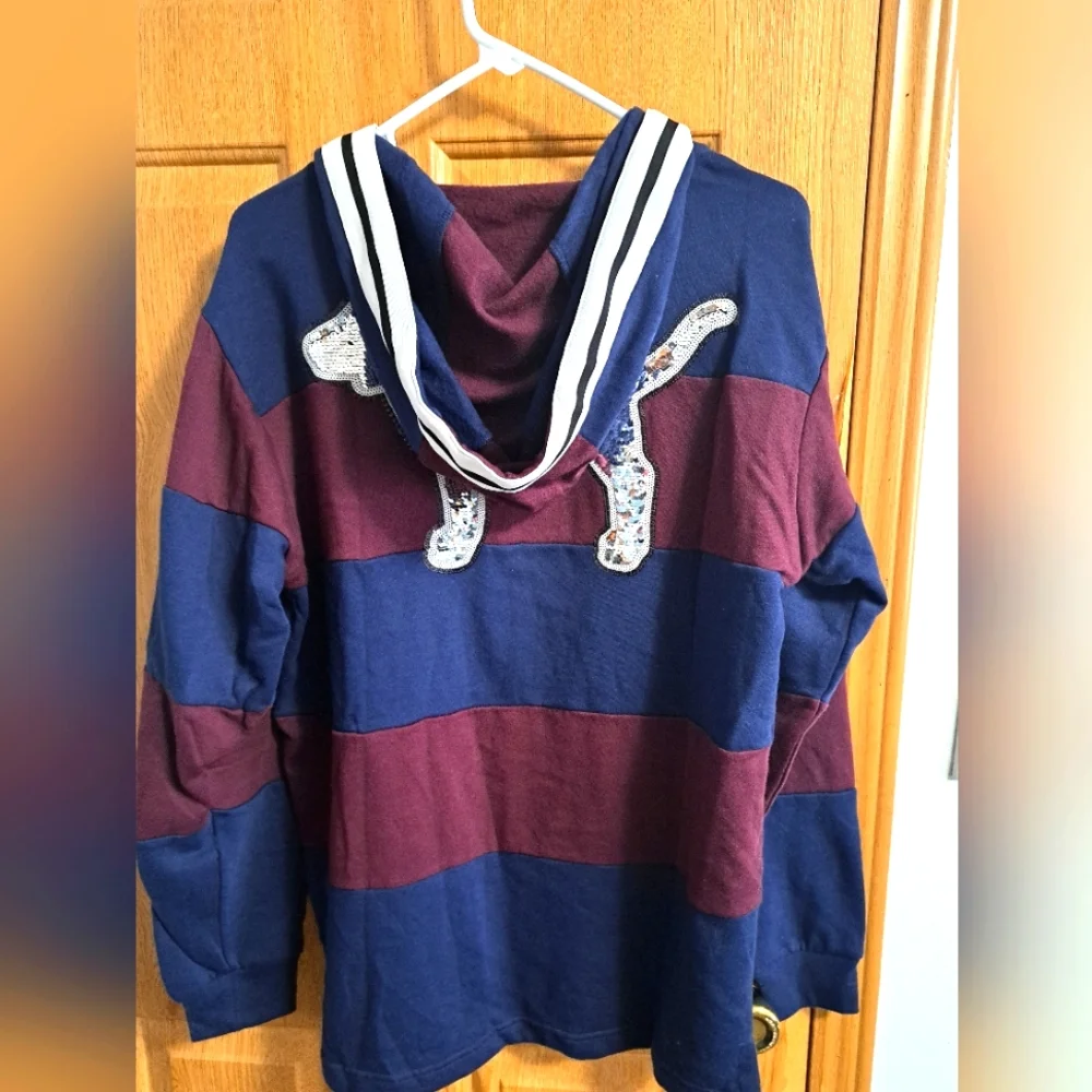 PINK Victoria's Secret Hooded Long Sleeve Quarter Zip With Bling - Picture 3 of 4